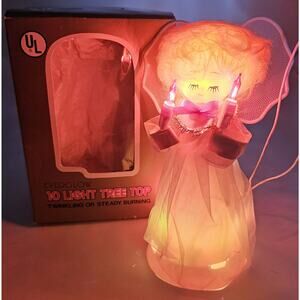 Vtg Everglow Lighted Angel Cjritmas Tree Topper Twinkle Or Steady w/Original Box